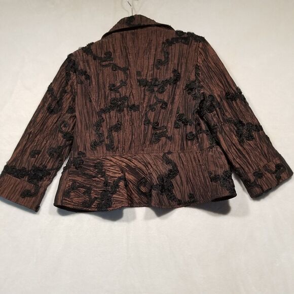 Anthracite Size 6 Blazer Jacket Brown Crepe 3D Black Floral Applique Blazer - Picture 7 of 8